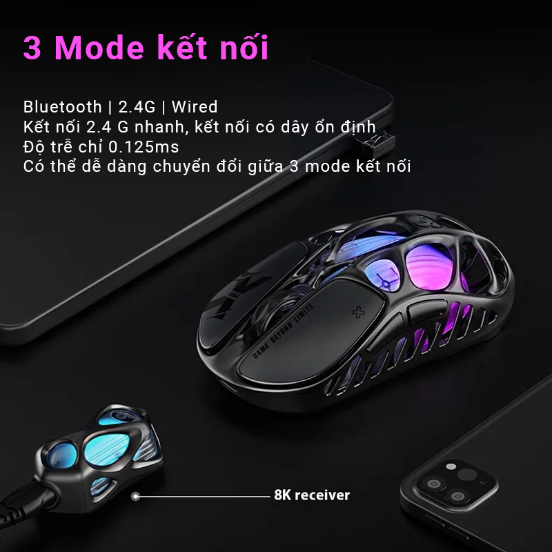 Chuột Gravastar X Pro 8K - PAW3950 32,000 DPI - Return Rate 8k - 3 Mode kết nối - Siêu nhẹ chỉ 49gr | BigBuy360 - bigbuy360.vn