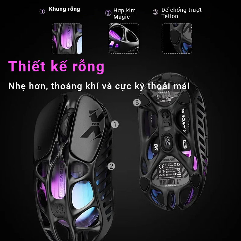 Chuột Gravastar X Pro 8K - PAW3950 32,000 DPI - Return Rate 8k - 3 Mode kết nối - Siêu nhẹ chỉ 49gr | BigBuy360 - bigbuy360.vn