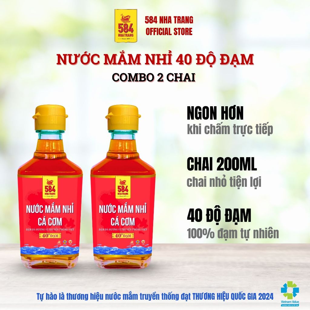 Nước Mắm 584 Nha Trang 40 Độ Đạm, Nước Mắm Truyền Thống Chai Thủy Tinh 200ml T0240-2 [COMBO 2 CHAI]