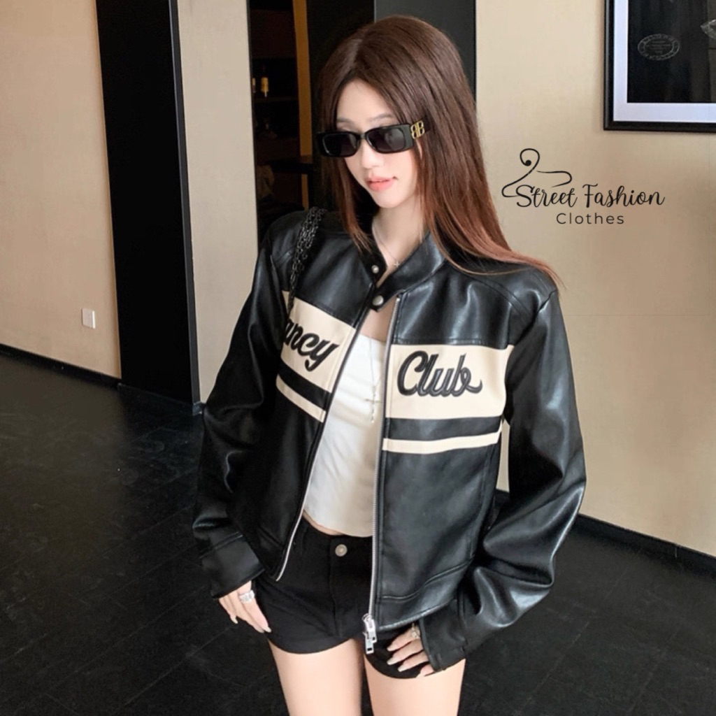 Áo khoác da croptop Fancy Club dáng racing girl phong cách cá tính trẻ trung năng động