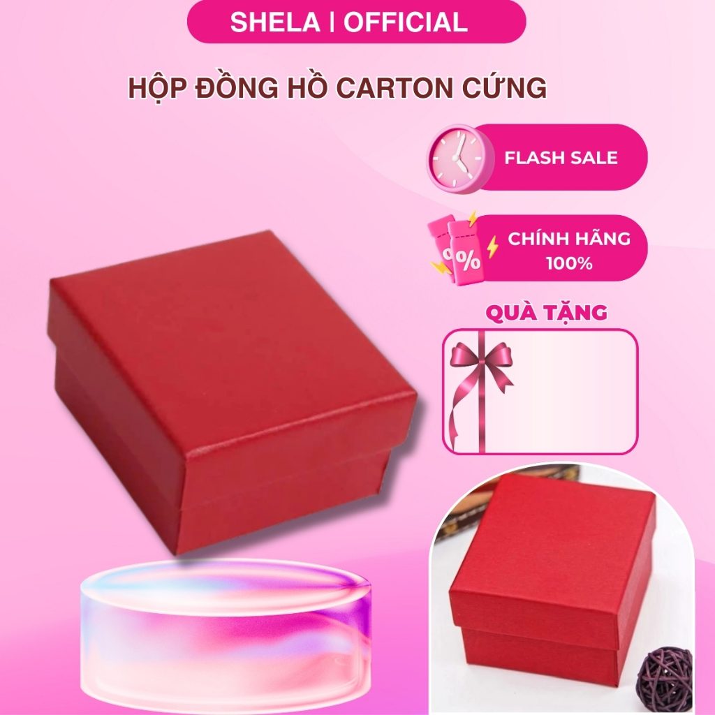 Hộp đồng hồ carton cứng màu đỏ đen đẹp kèm gối bông