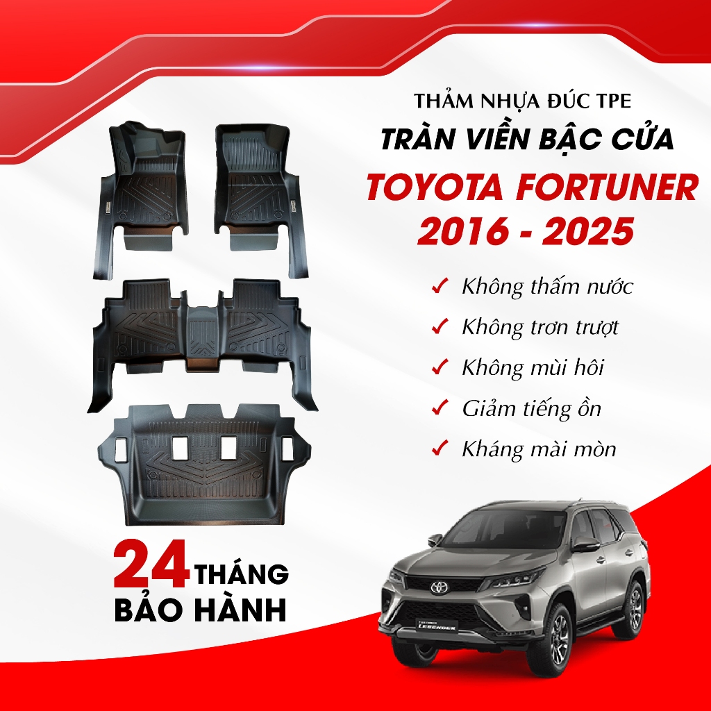Thảm lót sàn ô tô TPE cao cấp Toyota Fortuner 2016 - 2025 TRÀN VIỀN BẬC CỬA