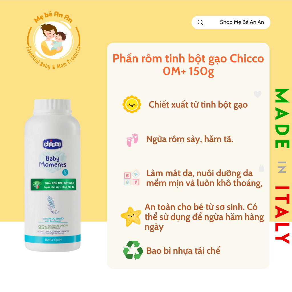 Phấn rôm tinh bột gạo Chicco 0M+ 150g