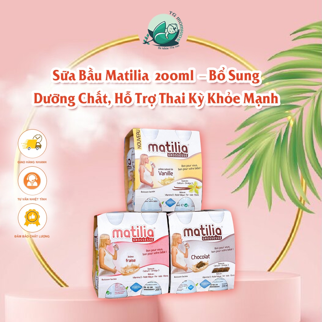 (Date 2026) Sữa bầu Matilia Vị Vani ,Socola, Dâu Tây ,Bánh Quy ,Sữa Bầu Pha Sẵn khoáng chât (Lốc 4 h