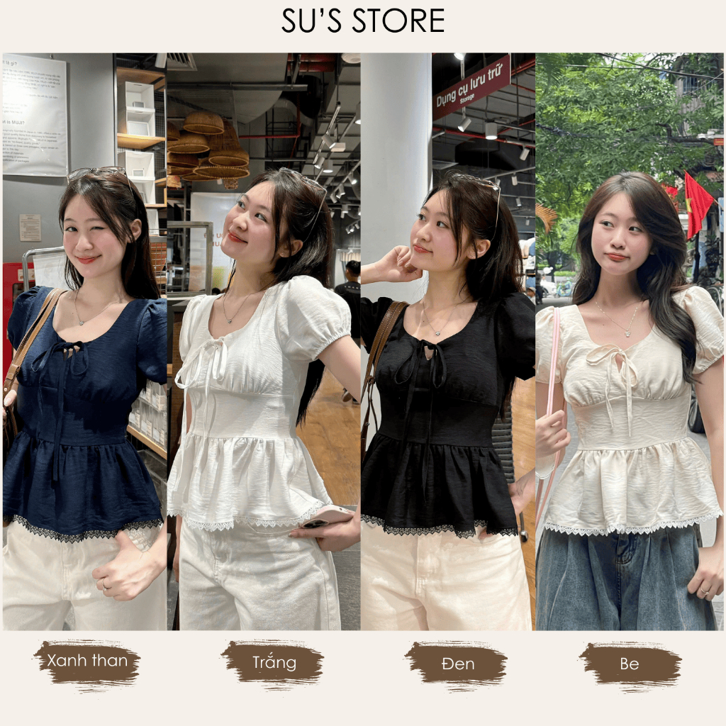 Áo Kiểu Nơ Buộc Bo Eo Tay Bồng Pha Ren A3117 Su Chang Thời Trang Nữ Bigsize | BigBuy360 - bigbuy360.vn