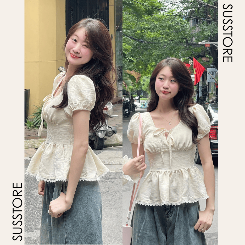 Áo Kiểu Nơ Buộc Bo Eo Tay Bồng Pha Ren A3117 Su Chang Thời Trang Nữ Bigsize | BigBuy360 - bigbuy360.vn
