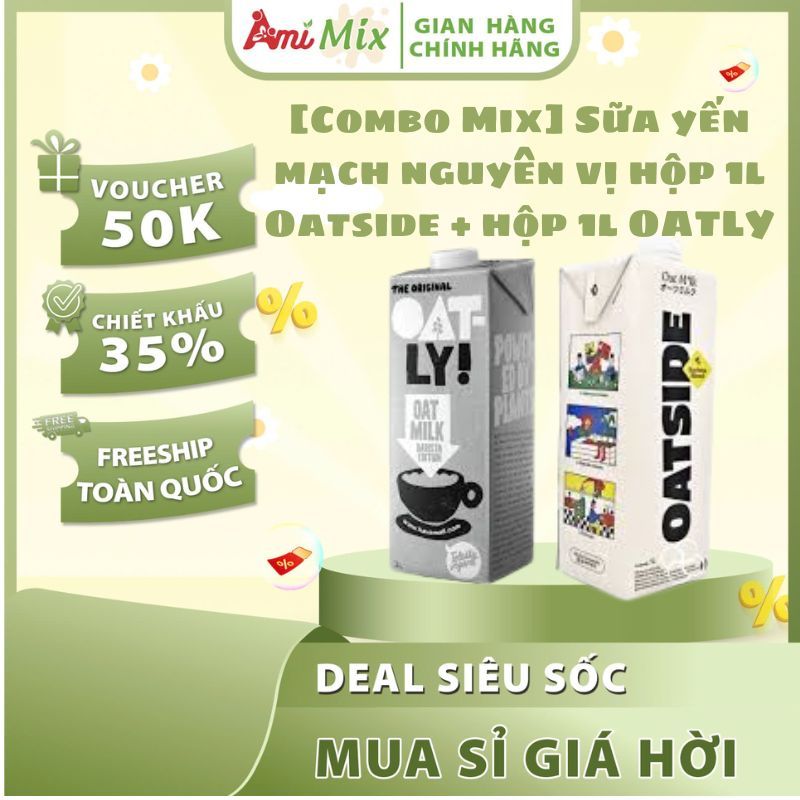 [COMBO MIX 2 Hộp] Sữa Yến Mạch Nguyên Vị Oatside 1L + OATLY Barista Edition 1L