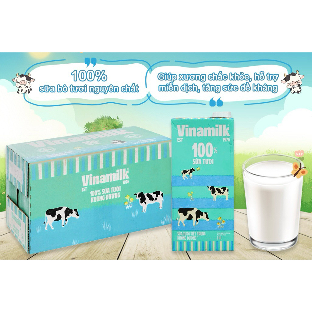 [Giao siêu tốc] Thùng 12 hộp sữa tươi tiệt trùng Vinamilk 1 lít 100% sữa bò tươi nguyên chất