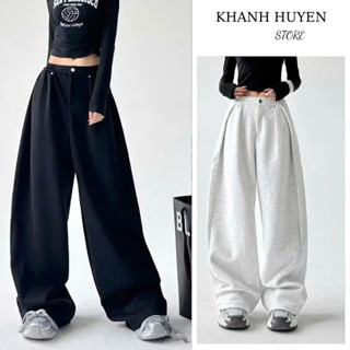  Quần suông ống rộng vải nỉ 2 da dày dặn form rộng phong cách Hàn Quốc-KH2007 