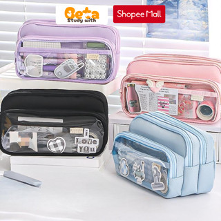  Hộp bút Túi đựng bút trong suốt dung tích lớn - Túi bút vải to có 3 ngăn chống rơi chống thấm nước 