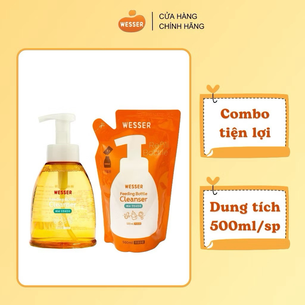 WESSER Bộ Túi - Chai Nước Rửa Bình Sữa [CHÍNH HÃNG]