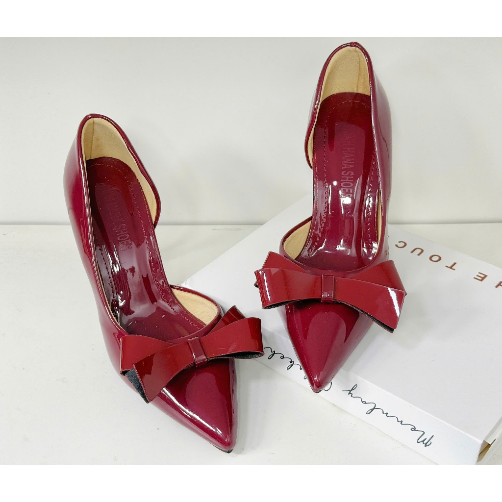 GIÀY CAO GÓT Chất Da Bóng Đế Đỏ Hở Eo Nơ Hai Tầng Gót Nhọn Cao 7cm-9cm Dành cho Nàng đi chơi đi tiệc Shoes Nữ sang chảnh | BigBuy360 - bigbuy360.vn