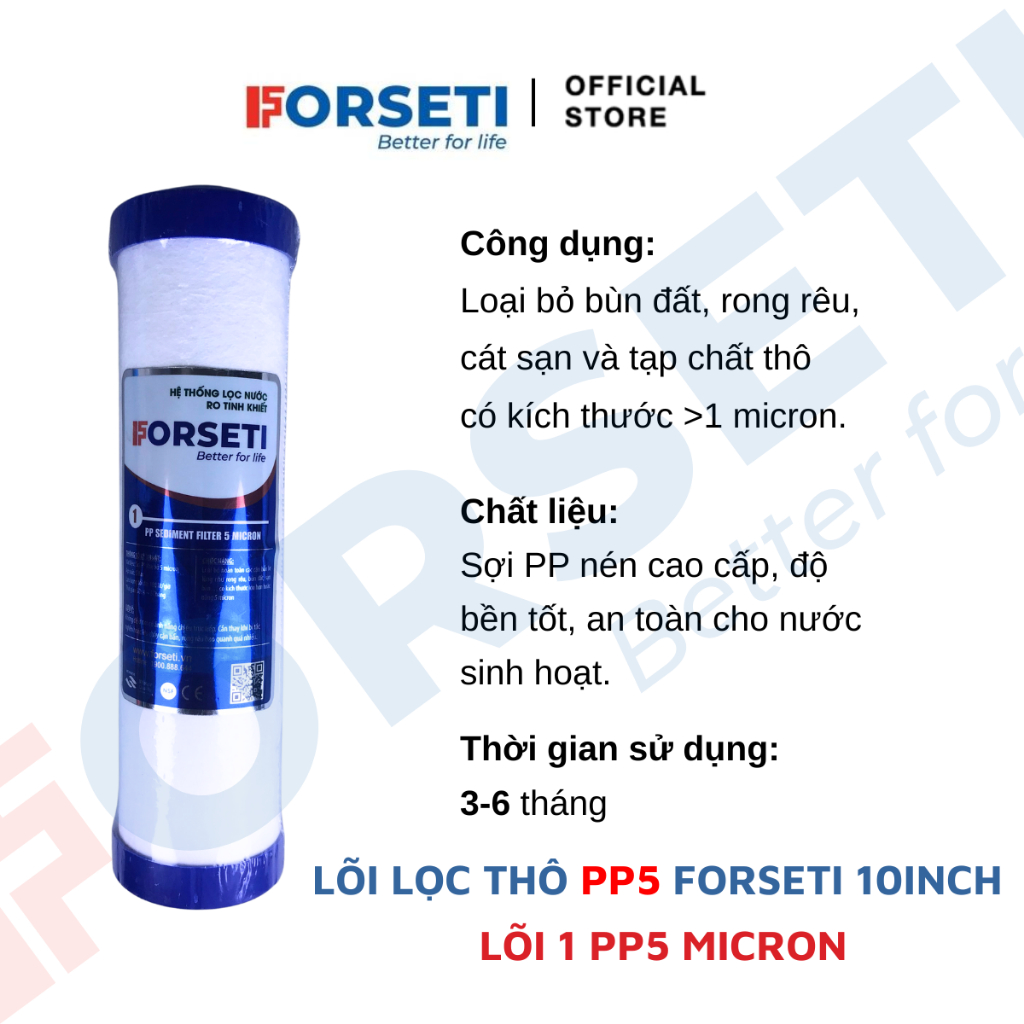 Lõi lọc thô Forseti - Lõi số 1 loại bỏ cặn bẩn từ 5 Micron - Hàng chính hãng