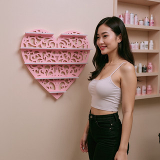 Kệ trưng bày Sơn móng tay treo tường Trái Tim – Gỗ nhựa Composite – cho tiệm nail – Minh Long