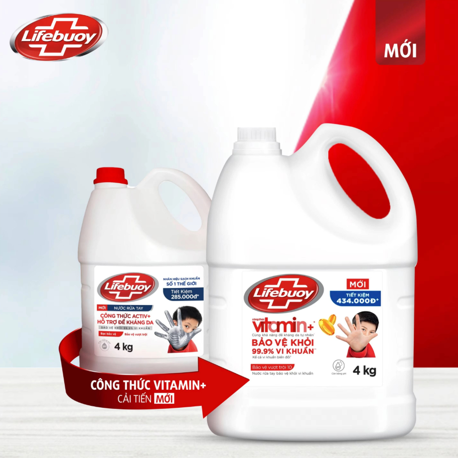 Nước Rửa Tay Lifebuoy Chính Hãng - Can Lớn 4Kg Bảo Vệ Vượt Trội, Diệt Khuẩn 99.9%