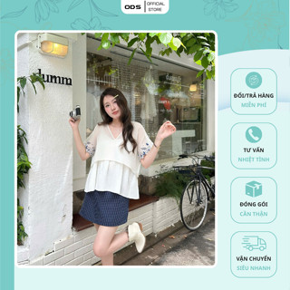 Set Áo Dây Babydoll ODS thiết kế lớp trong bố trắng + áo crop tơ trắng kem cổ V thêu hoa - SID51