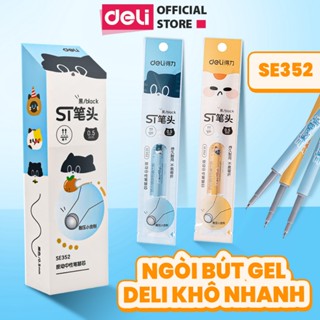  Combo 10 20 Ruột Bút Gel Deli Nhanh Khô Ngòi ST 0.5mm Mực Đen Thiết Kế Mèo Tam Thể Dùng Cho Bút Bi Nước Bấm Đầu 
