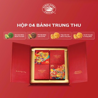 Hộp 4 Bánh Trung Thu Highlands Đậu Xanh Mochi, Phô Mai Lava, Thập Cẩm Trứng Muối, Gà Sốt Trứng Muối