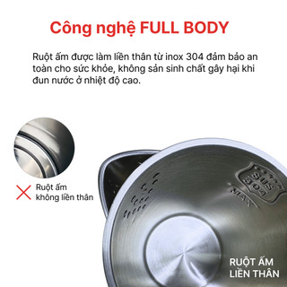 Ấm đun siêu tốc 1.8L HAPPYCOOK, Inox 304 dày 2 lớp, HEK-180SG