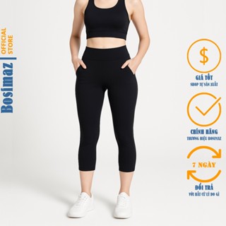 Quần Legging Nữ Bosimaz MS361 lửng túi trước màu đen cao cấp, thun co giãn 4 chiều, vải đẹp dày.