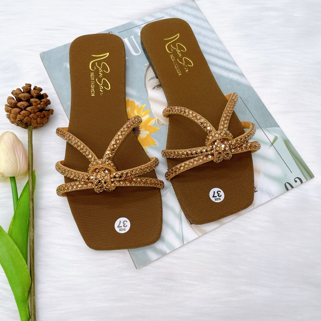 San San Dép xinh XOÀN CỘT DéP Nữ Quai Ngang Dép Kẹp Đế Bằng dễ mang Shoes GiàY