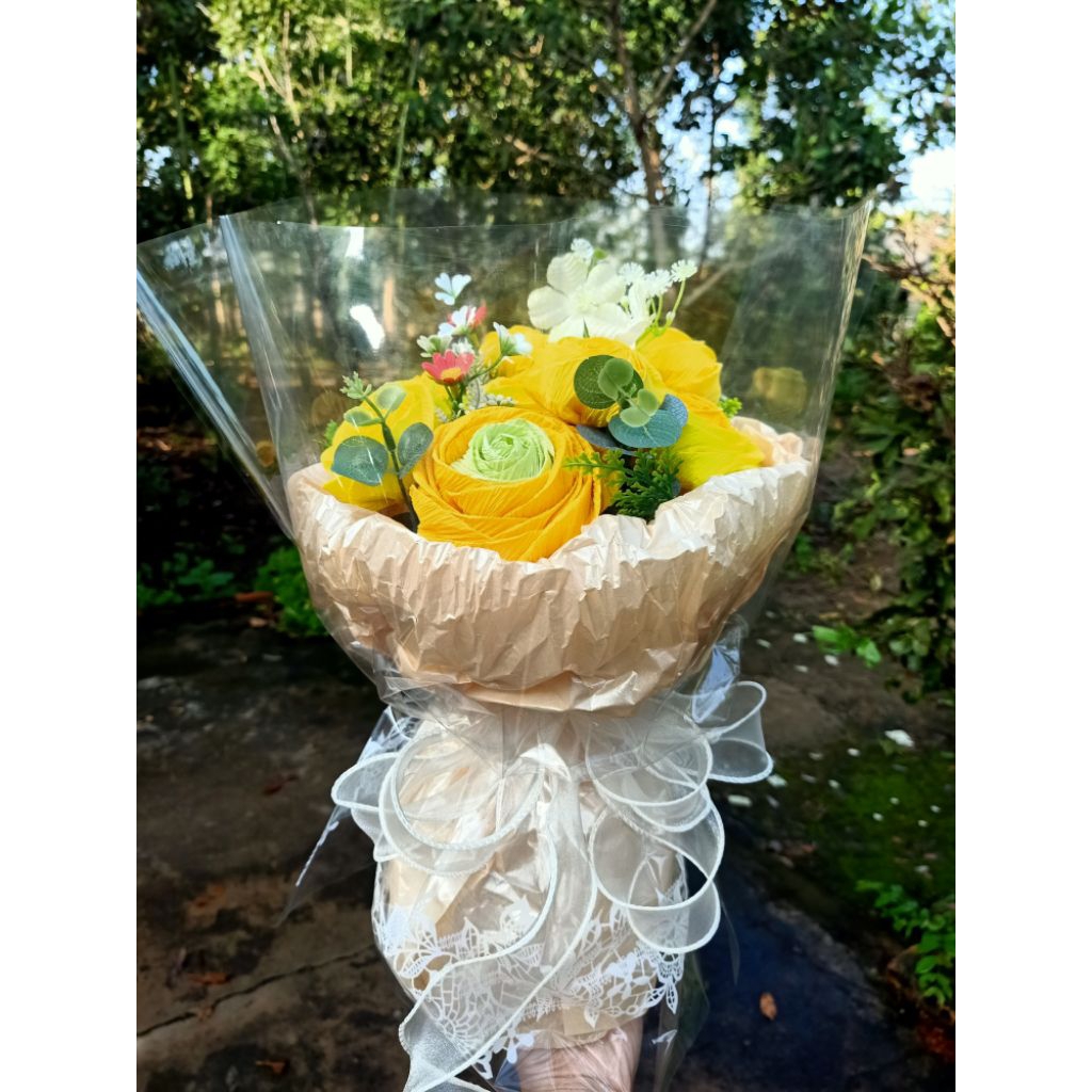 Bó hoa giấy nhún 10 bông tặng cô, tặng mẹ ngày lễ 20/10, 20/11, 8/3