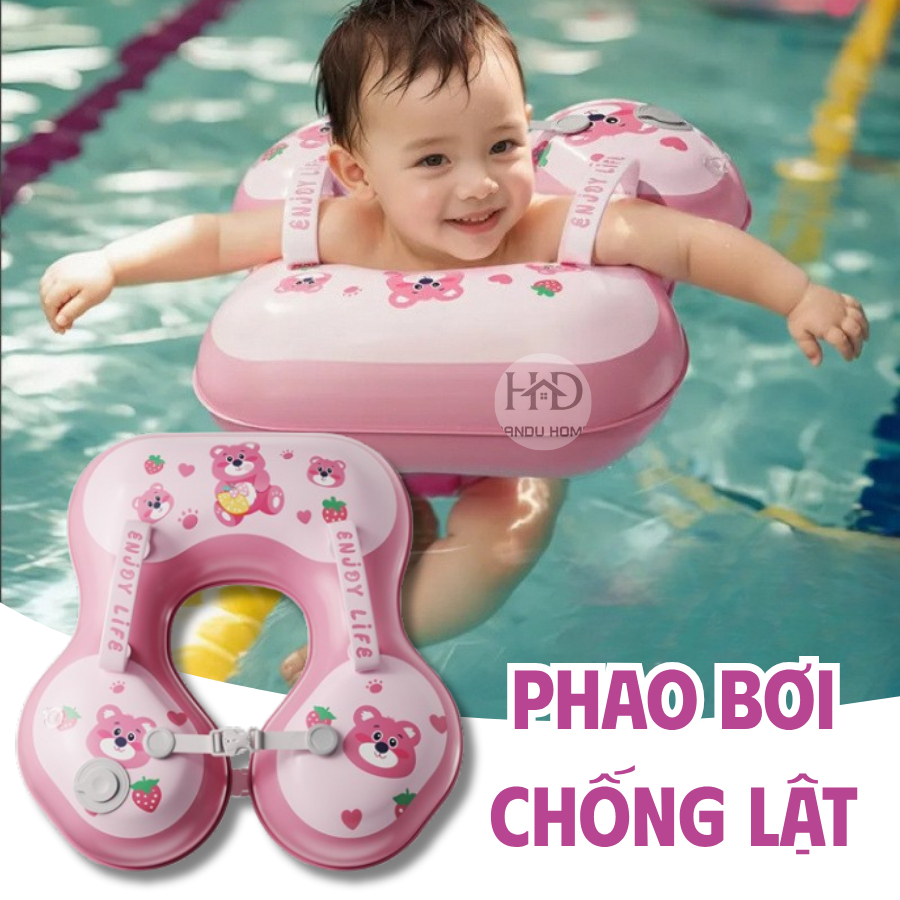 Phao Bơi Chống Lật Cho Bé Từ 0-6 Tuổi, Phao Tập Bơi Có Quai Chống Lật Bảo Vệ Bé An Toàn - Thiết Kế Khóa Kép Chống Rơi