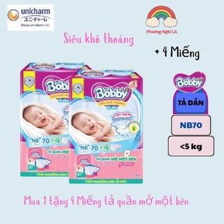  Tã dán sơ sinh Bobby NB70 <5kg  mới- Lõi nén cotton-soft 3mm-Phương Nghi LA 