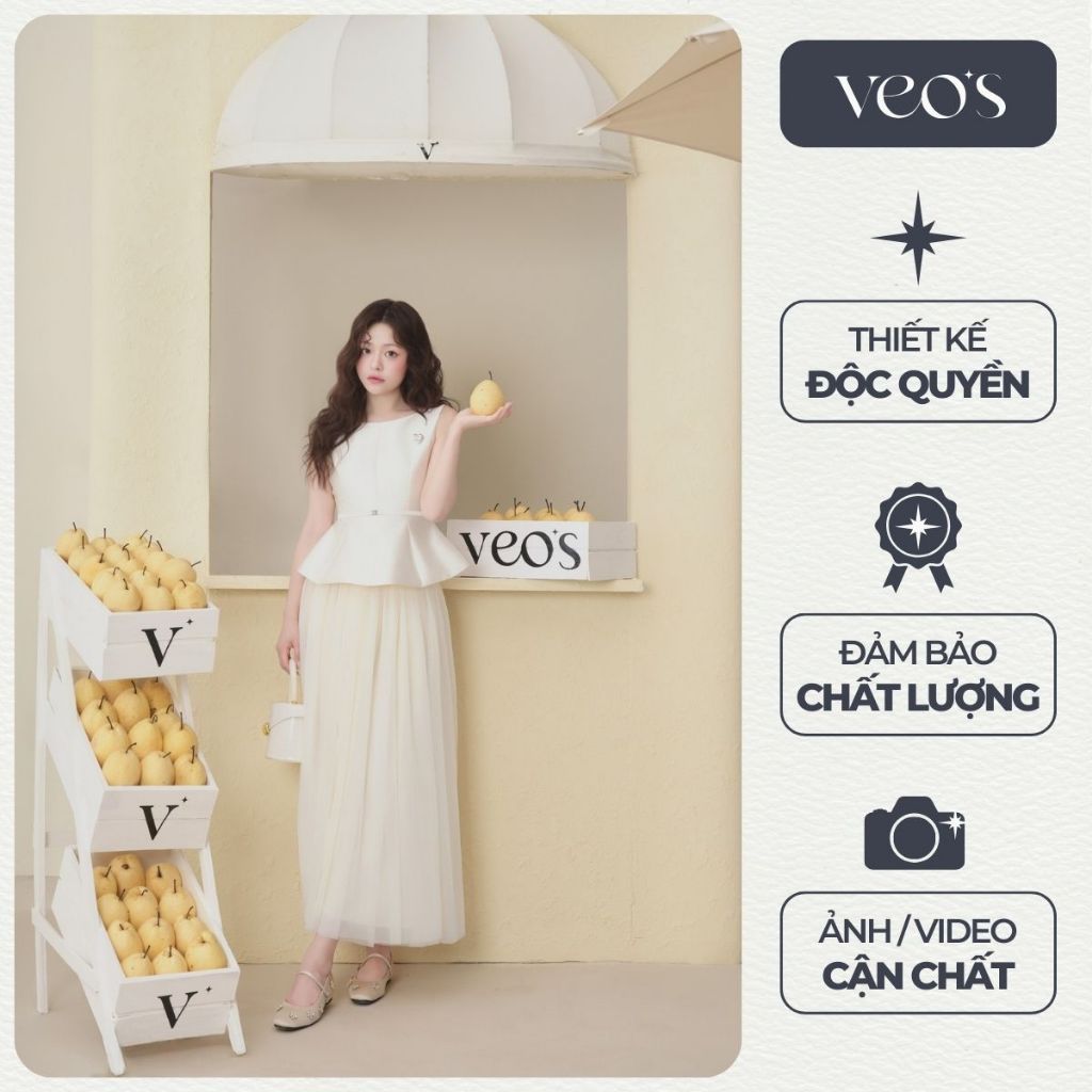 Áo Kiểu Cổ Thuyền Thiết Kế Nữ Dáng Chiết Eo Đánh Phồng Màu Đen Kem & Chân Váy Voan Xoè  Veo's - Gisella Top & Skirt 