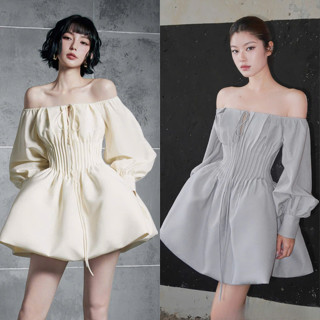 Váy Trễ Vai Dài Tay Xếp Ly eo Bánh bèo MELLYSTORE  Cao Cấp Đẹp Quyến Rũ ,Sang Trọng