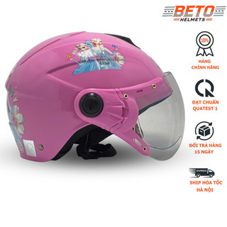  Nón bảo hiểm cho bé có kính BKtec Hồng công chúa  chính hãng họa tiết công chúa cute đáng yêu cho bé gái 5–10 tuổi 