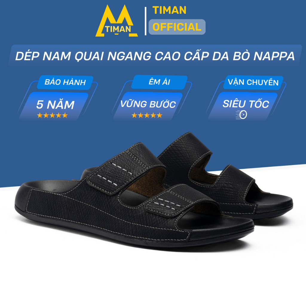 Dép sandal nam Timanvn DL87 quai ngang cao cấp cho nam trung niên công sở BH 1 năm
