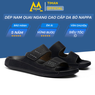 Dép da nam quai ngang dép lê đẹp cao cấp cho nam trung niên TIMAN sandal công sở BH 1 năm DL87