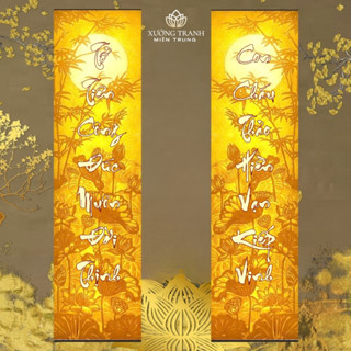 (Tranh Bộ Đôi) Đèn Hào Quang in Trúc chỉ Đôi trang trí bàn thờ gia tiên, ban thờ phật có đèn