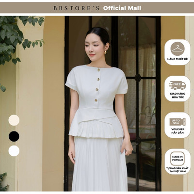 [BBSTORE'S] Áo Kiểu Công Sở Peplum Vải Ruby Tay Cap Xếp Ly - A4521A