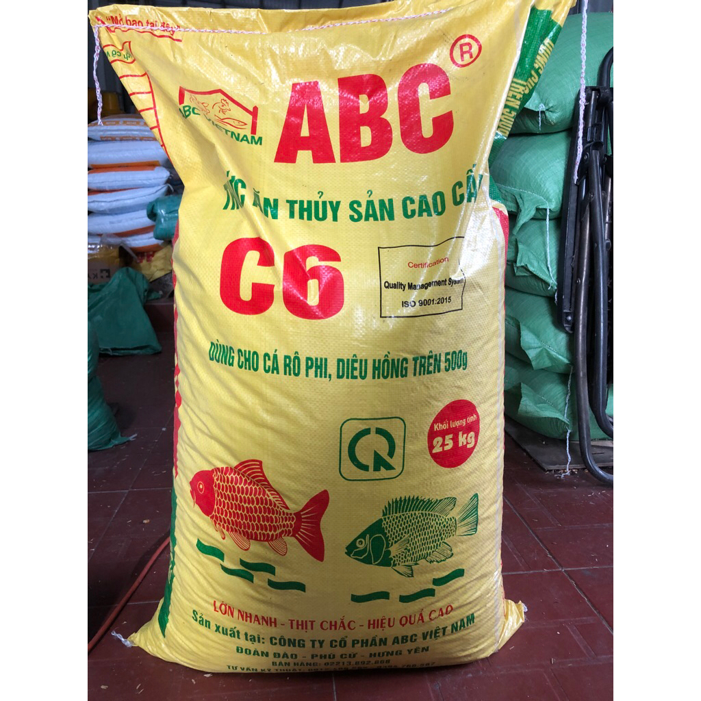 Cám cá Koi, chép, rô phi, diêu Hồng. 25%protein. 6ly. ABC 25kg