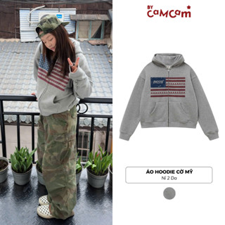  Áo Hoodie in lụa cờ Mỹ Bycamcam Form Rộng Phong Cách Âu Mỹ Unisex Nam Nữ AHOD295 