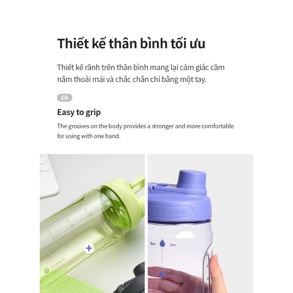Bình nước LocknLock 1.5L Vạch Chia Thời Gian Tiện Lợi Màu Xanh, Tím Hãng Chính HAP941 - T2C | BigBuy360 - bigbuy360.vn