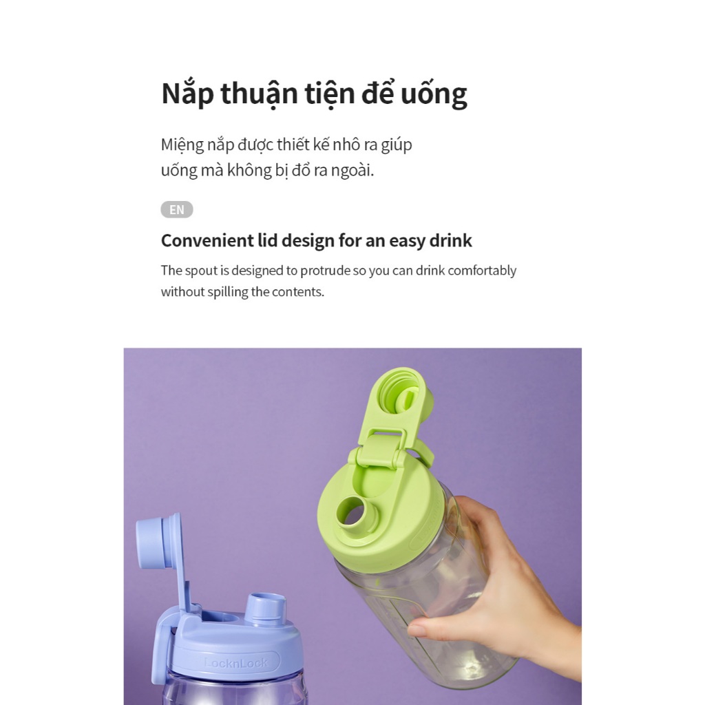 Bình nước LocknLock 1.5L Vạch Chia Thời Gian Tiện Lợi Màu Xanh, Tím Hãng Chính HAP941 - T2C | BigBuy360 - bigbuy360.vn