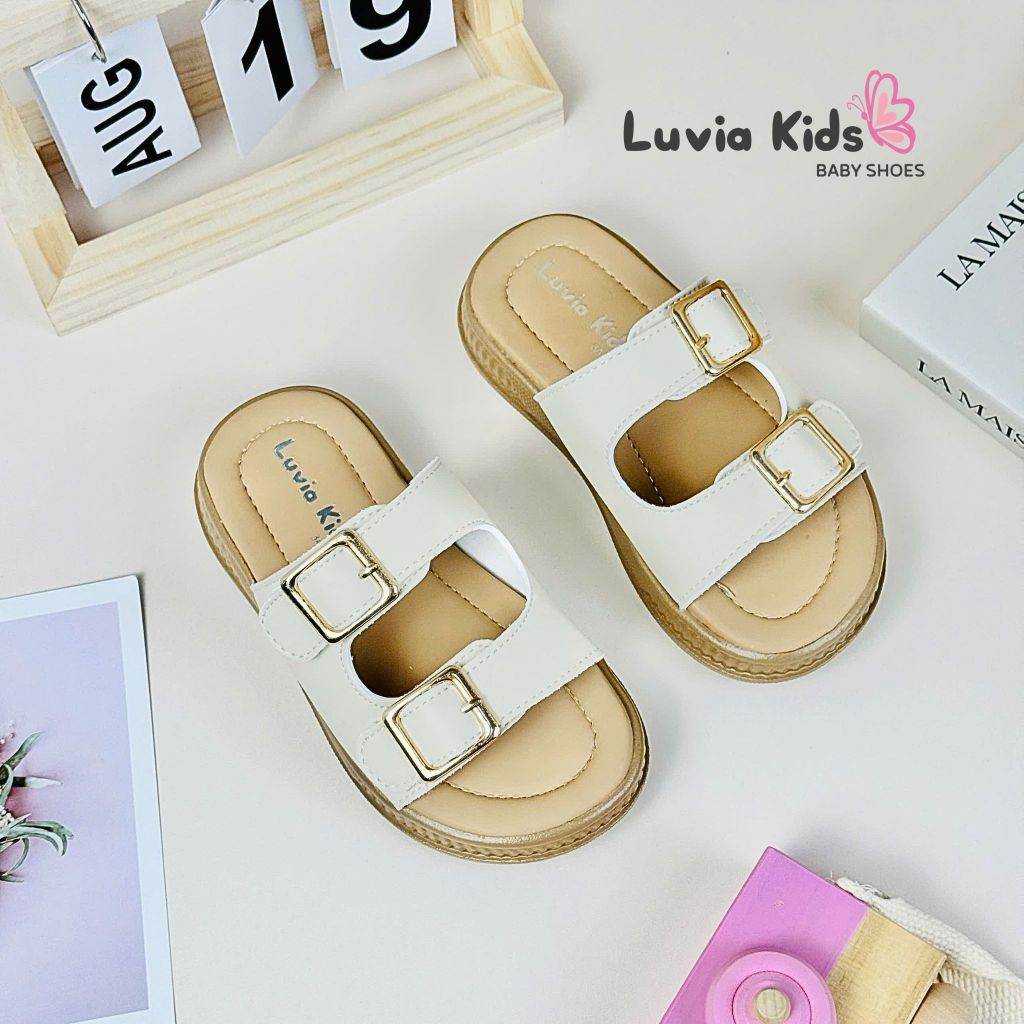 Dép bé gái cao cấp đế cao hai quai gắn khóa Luvia Kids 08LK