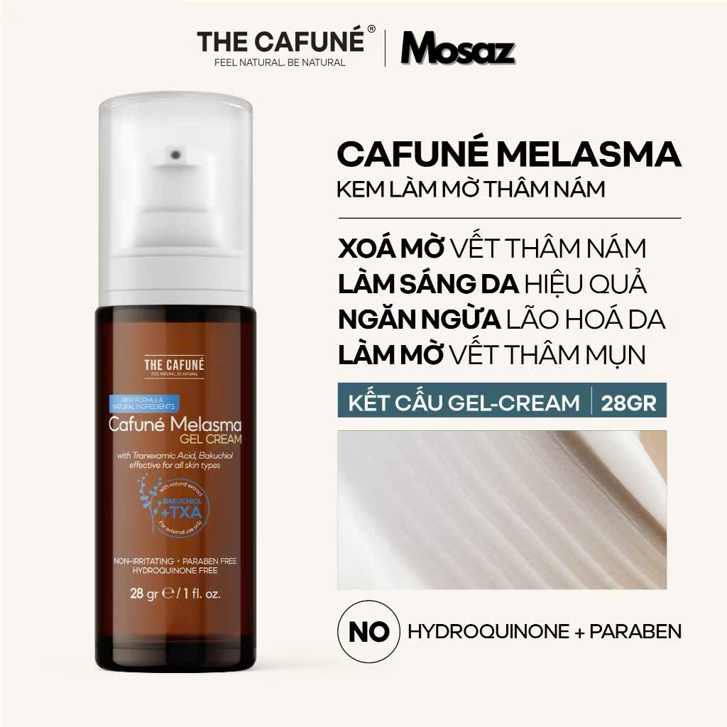Kem làm mờ thâm nám, tàn nhang và đều màu da tối ưu cafuné melasma gel cream, 28g