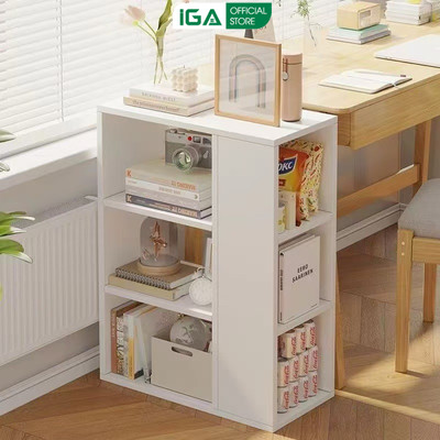 Kệ sách đa năng chia ngăn thông minh chất liệu gỗ MDF màu trắng phong cách hàn thương hiệu IGA - GP415