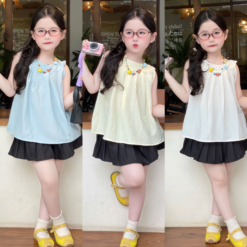 Áo sát nách bé gái dáng babydoll,  chất liệu thô đũi thoáng mát Viola Kids AC2