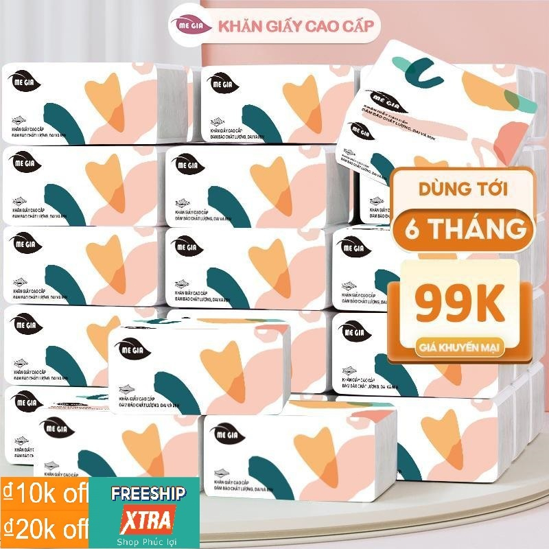 Thùng 48 gói Khăn giấy rút Megia 3 màu cao cấp 4 lớp dày dặn, mềm mịn Giấy vệ sinh