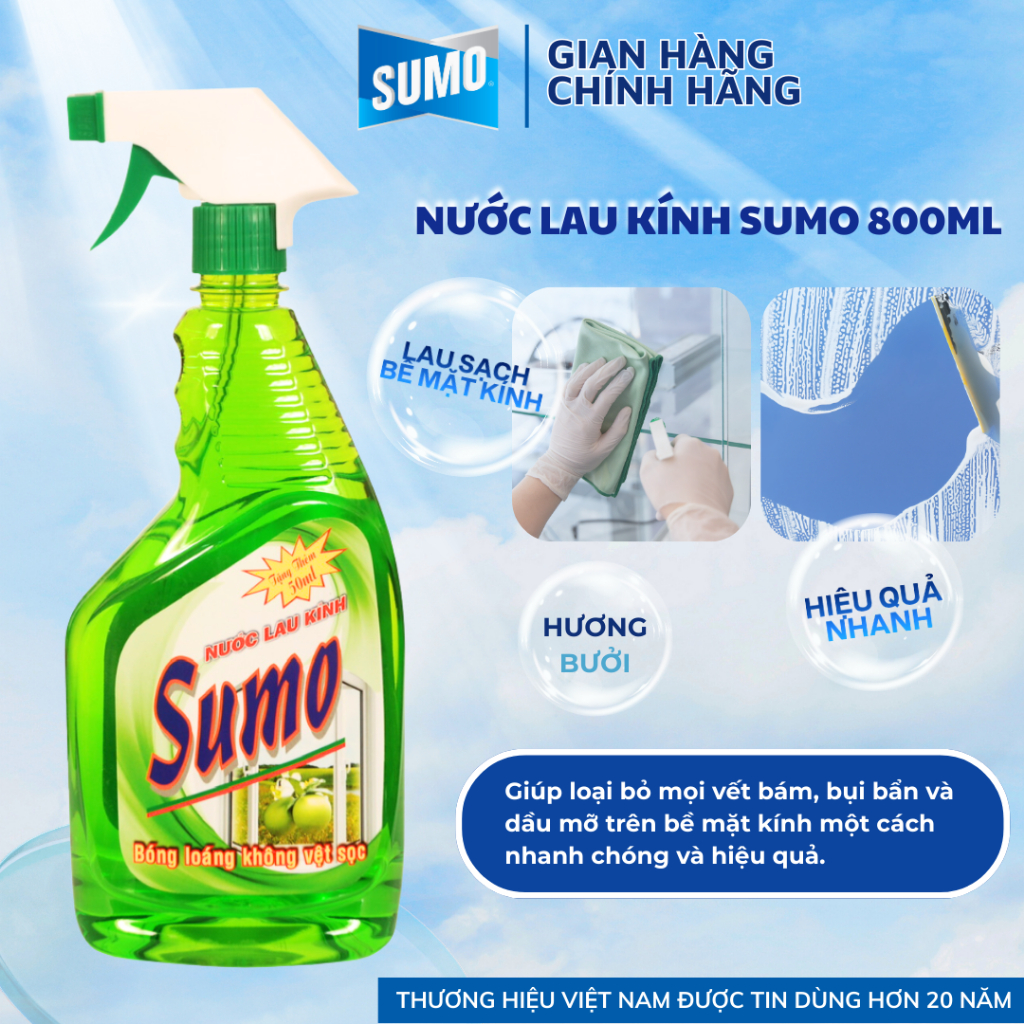 Nước Lau Kính Sumo 800ml - Hương Bưởi, Lau Sạch Kính Bàn Ăn, Lau Kính Hồ Cá Lau Kính Ô Tô