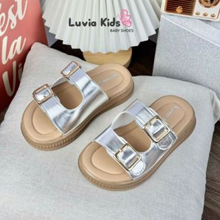 Dép bé gái cao cấp đế cao hai quai gắn khóa màu bạc Luvia Kids X08LK