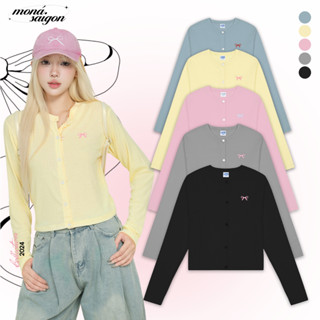 Áo khoác cardigan nữ thun cotton Hàn thêu nơ MONÁ - VIVI