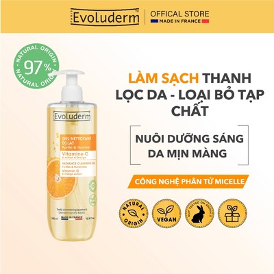 Sữa rửa mặt trắng da Evoluderm thuần chay, bổ sung Vitamin C, làm sạch sâu giúp da trắng sáng 500ml