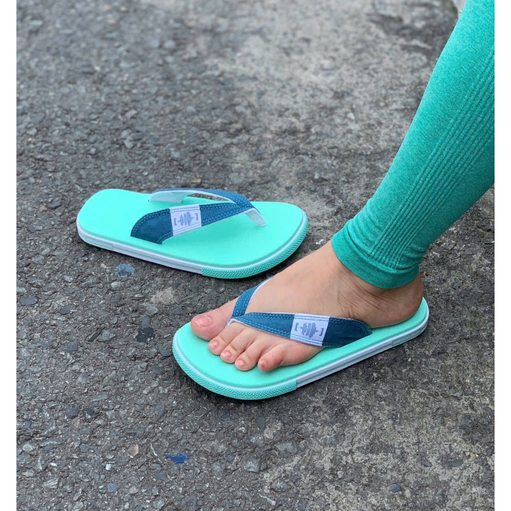 Chính Hãng - Dép sneaker buzz Xanh Nhạt Quai Xanh Vải Logo SB