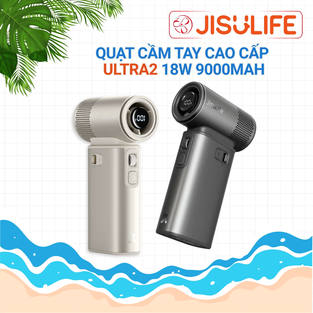 Quạt Cầm Tay Cao Cấp JISULIFE Ultra2 9000mAh Sạc Nhanh 18W, Đèn Pin Chiếu Sáng, Tích Hợp Sạc Dự Phòn